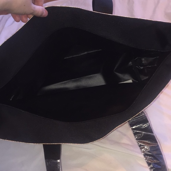 NWT PINK Victoria Secret metallic bag gold blck - Picture 7 of 8